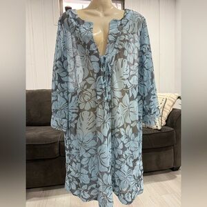 Tommy Bahama Blue Sheer Floral Top